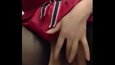 Japanese mom in nylon playing with her wet pussy