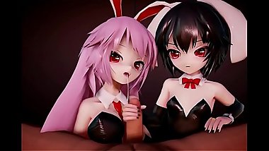 Touhou MMD Reisen and Tewi ddf porn