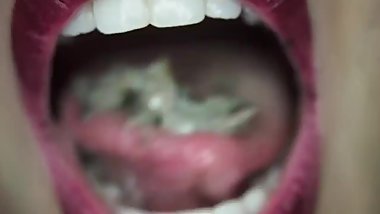 Eating Japanese dry fish snack